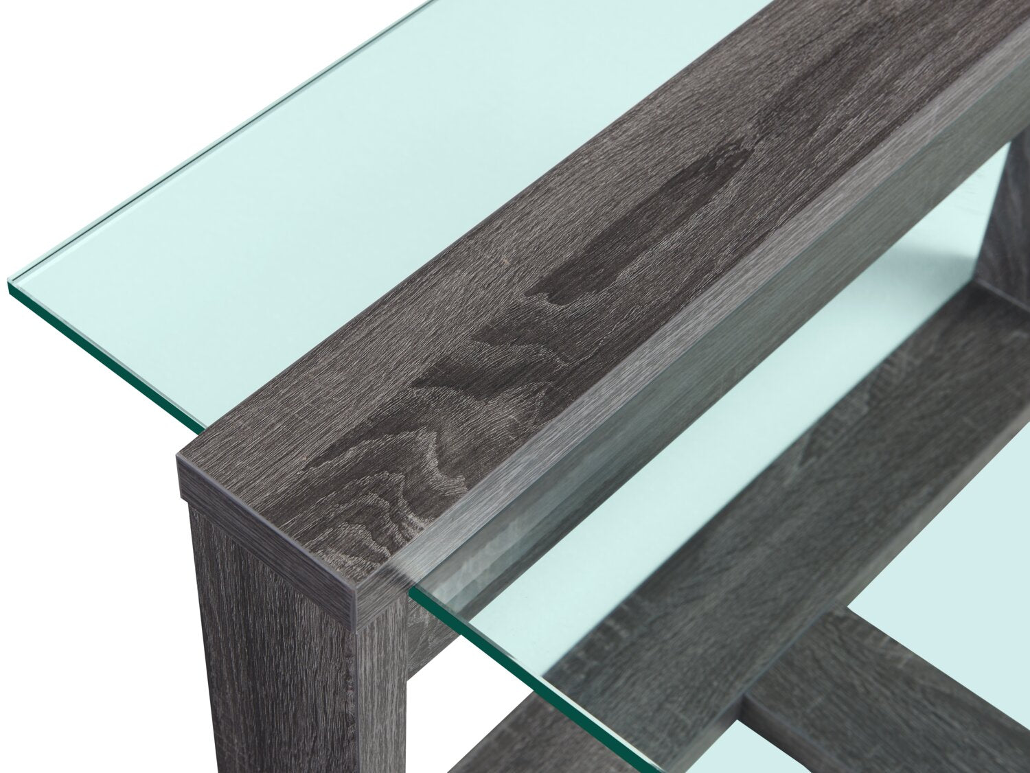 California 47.25" Modern Glass Top Coffee Table - Distressed Grey |Table à café moderne California de 47,25 po avec dessus en verre - gris vieilli