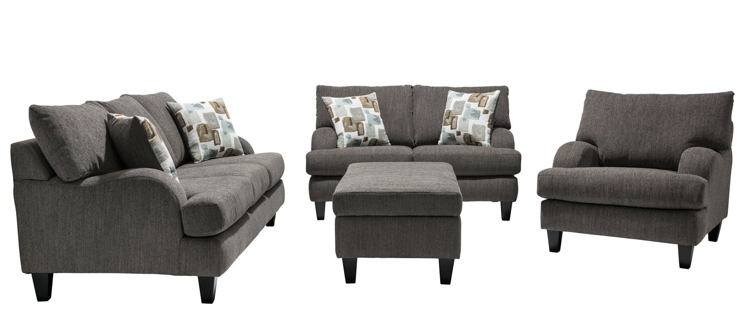 Made in Canada Nofia 80" Chenille Fabric Sofa with Two Accent Pillows and Wood Legs - Charcoal Grey | Sofa Nofia de 80 po fabriqué au Canada en tissu de chenille avec 2 coussins décoratifs et pattes en bois - gris anthracite