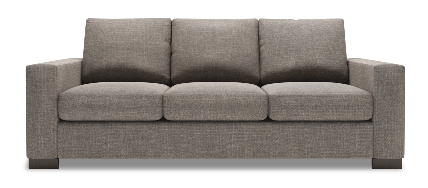 Made in Canada Customizable Sofa Lab Track 85" Linen-Look Fabric Sofa with Track Arms - Luna Smoke Grey | Sofa Track de Sofa Lab de 85 po fabriqué au Canada en tissu d’apparence lin avec accoudoirs rectilignes - gris Luna Smoke | TR102391