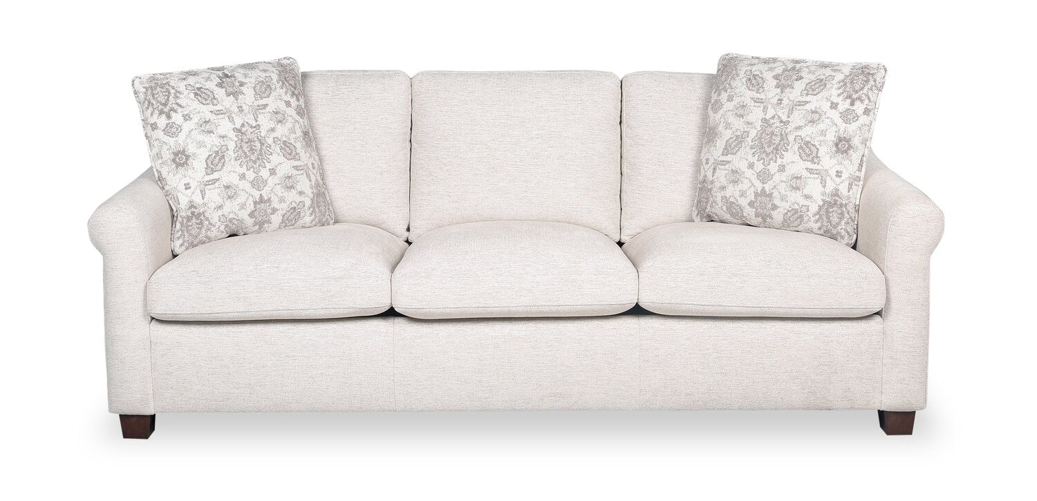 Mallie 84" Chenille Fabric Sofa with Rolled Arms and Wood Legs - Shell White | Sofa Mallie de 84 po en tissu de chenille avec accoudoirs enroulés et pattes en bois - blanc coquillage
