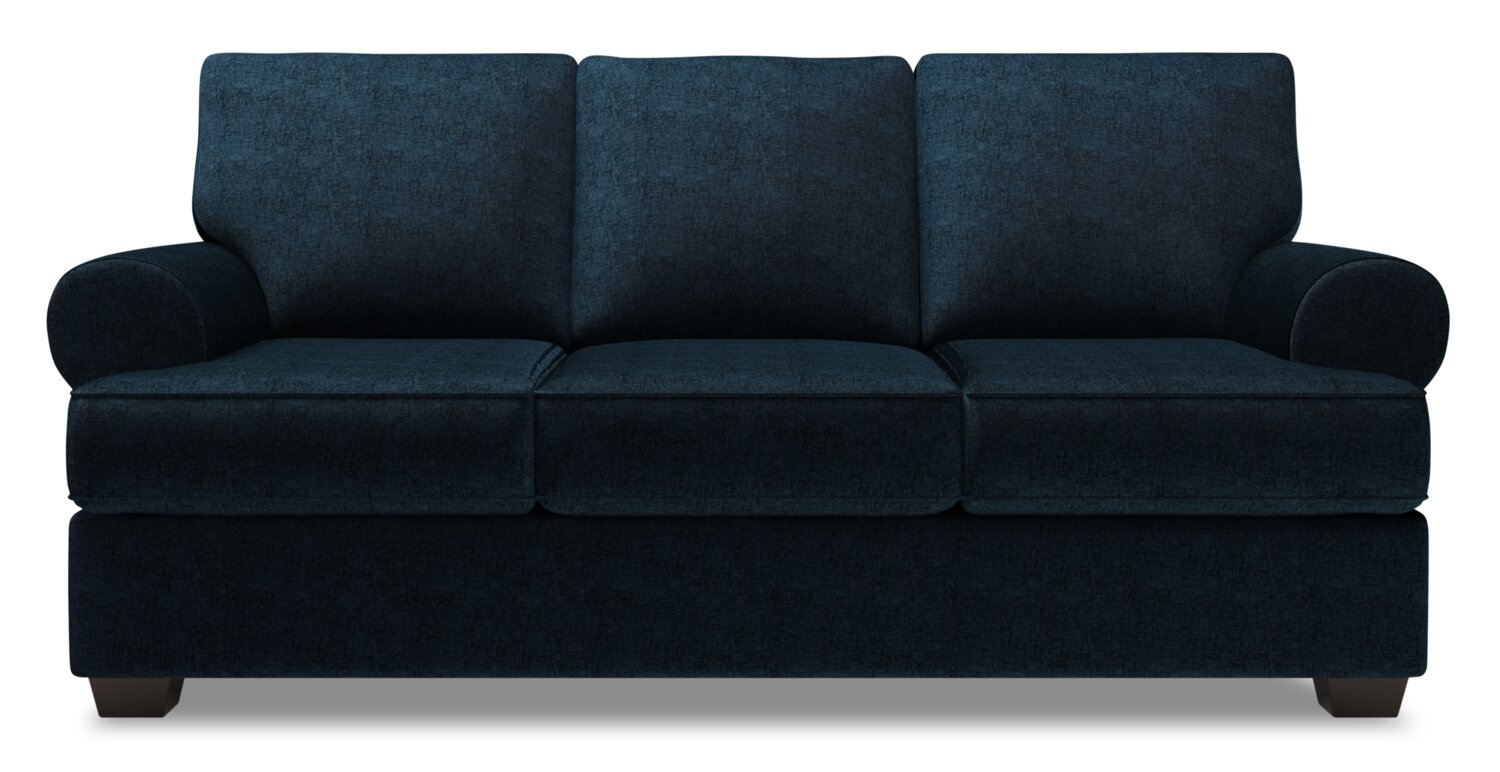 Made in Canada Customizable Sofa Lab Roll 86" Chenille Fabric Sofa with Rolled Arms -  Luxury Indigo Blue | Sofa Roll de Sofa Lab de 86 po fabriqué au Canada en tissu de chenille avec accoudoirs enroulés - bleu Luxury Indigo | RO103193