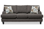Made in Canada Nofia 80" Chenille Fabric Sofa with Two Accent Pillows and Wood Legs - Charcoal Grey | Sofa Nofia de 80 po fabriqué au Canada en tissu de chenille avec 2 coussins décoratifs et pattes en bois - gris anthracite