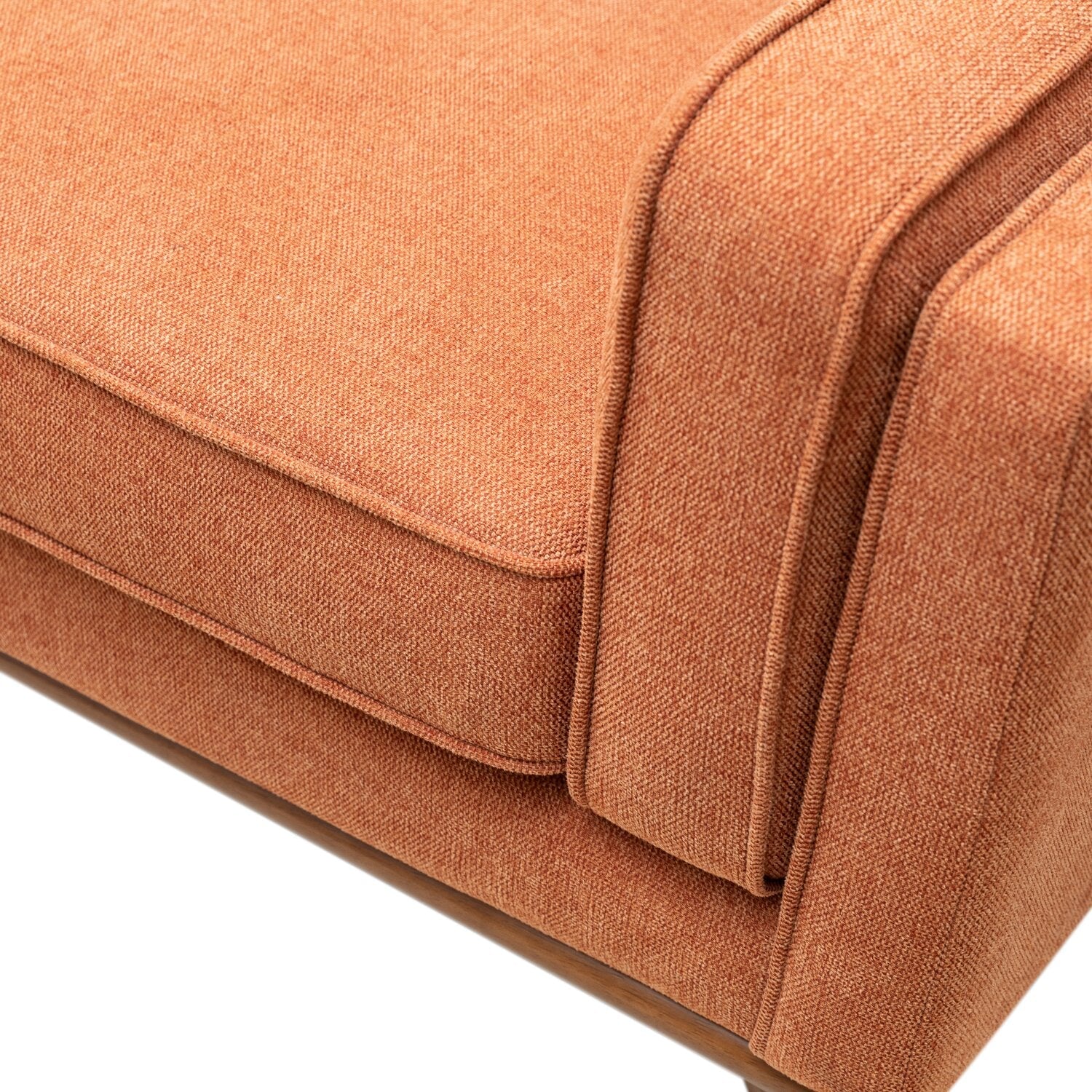 Kort & Co. Kassia 80" Linen-Look Fabric Condo Size Sofa with Wood Base and Legs - Orange | Sofa Kassia de Kort & Co. de 80 po de format condo en tissu d’apparence lin avec base et pattes en bois - orange