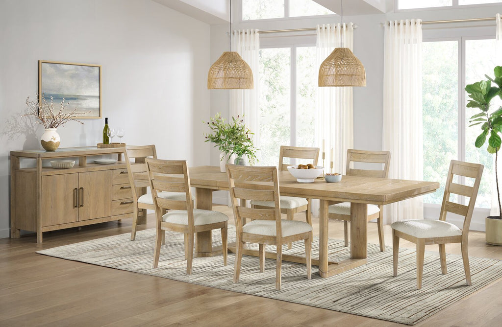 Aspen Dining Table with 80-104" Extension, Trestle Base - Natural | Table de salle à manger Aspen de 80 po à 104 po à rallonge et base à tréteaux - naturelle