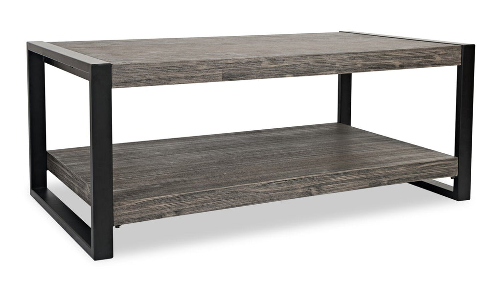 Apex 48" Modern Coffee Table with Shelf - Grey with Black Metal Legs|Table à café moderne Apex 48 po avec tablette - grise avec pattes en métal noir