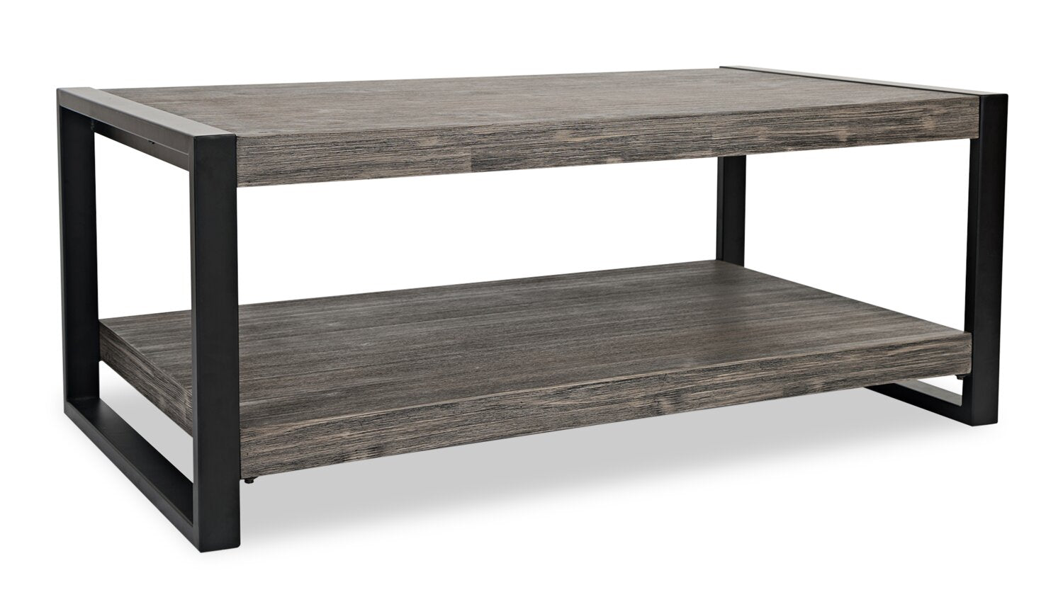 Apex 48" Modern Coffee Table with Shelf - Grey with Black Metal Legs|Table à café moderne Apex 48 po avec tablette - grise avec pattes en métal noir
