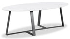 Kort & Co. Nico 51" Modern Oval Coffee Table - White Sinetered Stone with Dark Grey Metal Legs|Table à café ovale moderne Nico de Kort & Co. de 51 po - pierre frittée blanche avec pattes en métal gris foncé