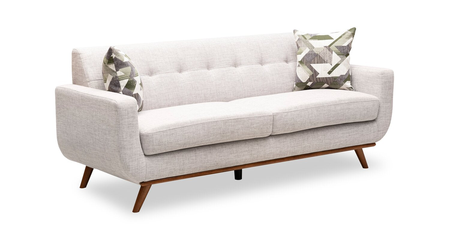 Kort & Co. Freeman 80” Linen-Look Fabric Condo Size Sofa with Wood Legs - Dove White | Sofa Freeman de Kort & Co. de 80 po de format condo en tissu d’apparence lin avec base et pattes en bois - blanc colombe
