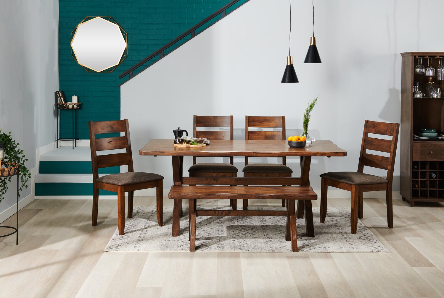 Plum Dining Chair with Polyester Fabric, Wood, Ladder-Back - Nutmeg Brown | Chaise de salle à manger Plum en tissu de polyester et en bois avec dossier en échelle - brun muscade