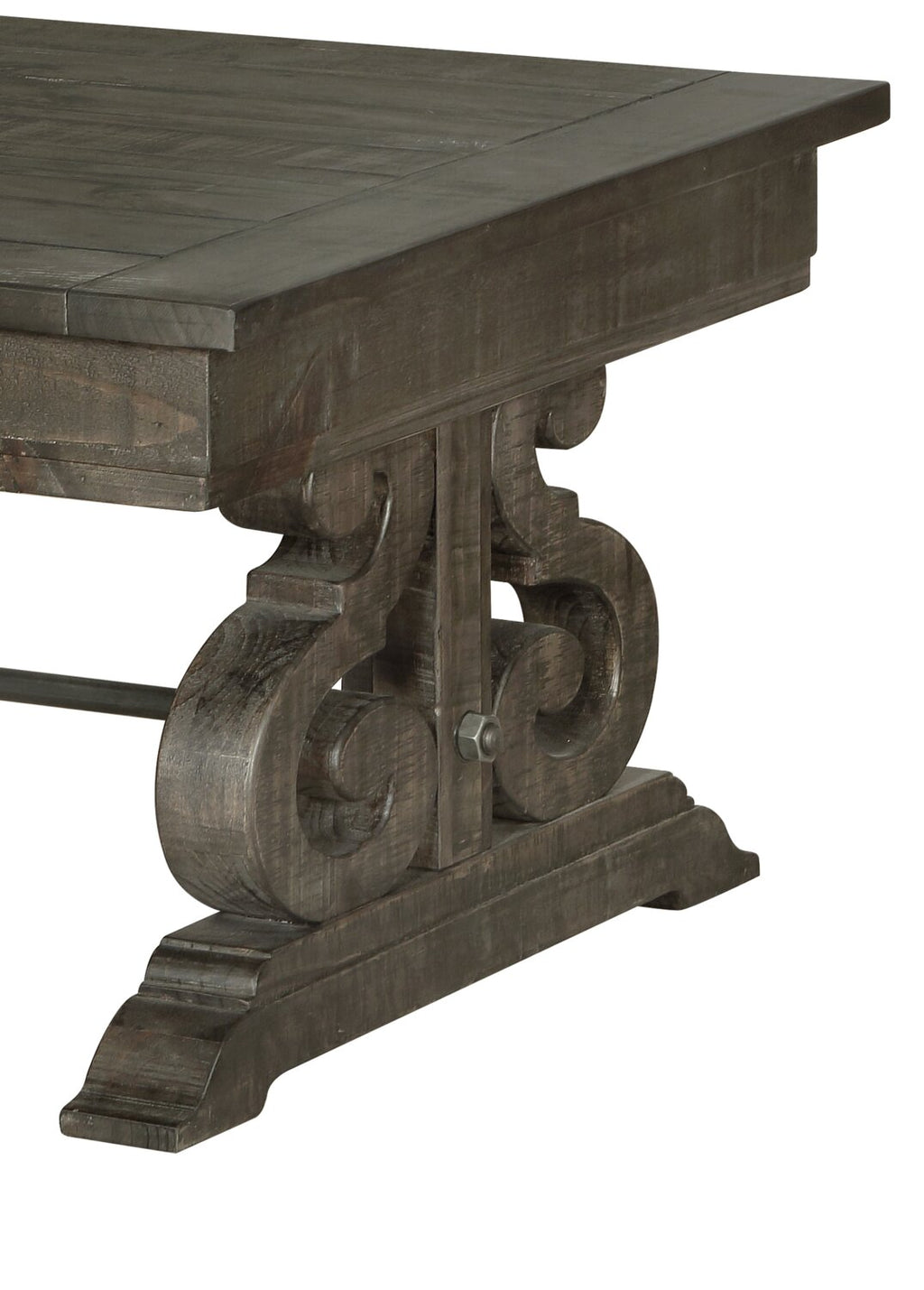 Bellamy 50" Traditional Coffee Table with Storage - Dark Brown Pine with Scroll Design Wood Base|Table à café traditionnelle Bellamy de 50 po avec rangement - pin brun foncé avec base en bois à volutes