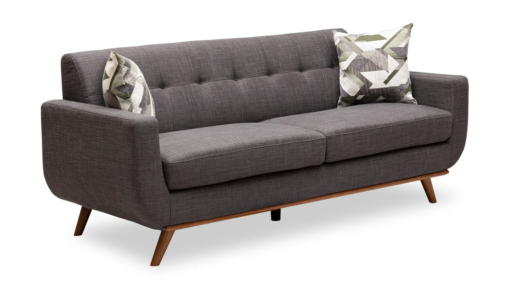 Kort & Co. Freeman 80” Linen-Look Fabric Condo Size Sofa with Wood Legs - Charcoal Grey | Sofa Freeman de Kort & Co. de 80 po de format condo en tissu d’apparence lin avec base et pattes en bois - gris anthracite