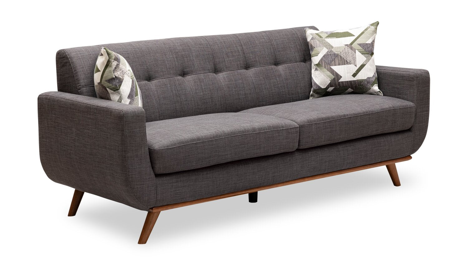 Kort & Co. Freeman 80” Linen-Look Fabric Condo Size Sofa with Wood Legs - Charcoal Grey | Sofa Freeman de Kort & Co. de 80 po de format condo en tissu d’apparence lin avec base et pattes en bois - gris anthracite