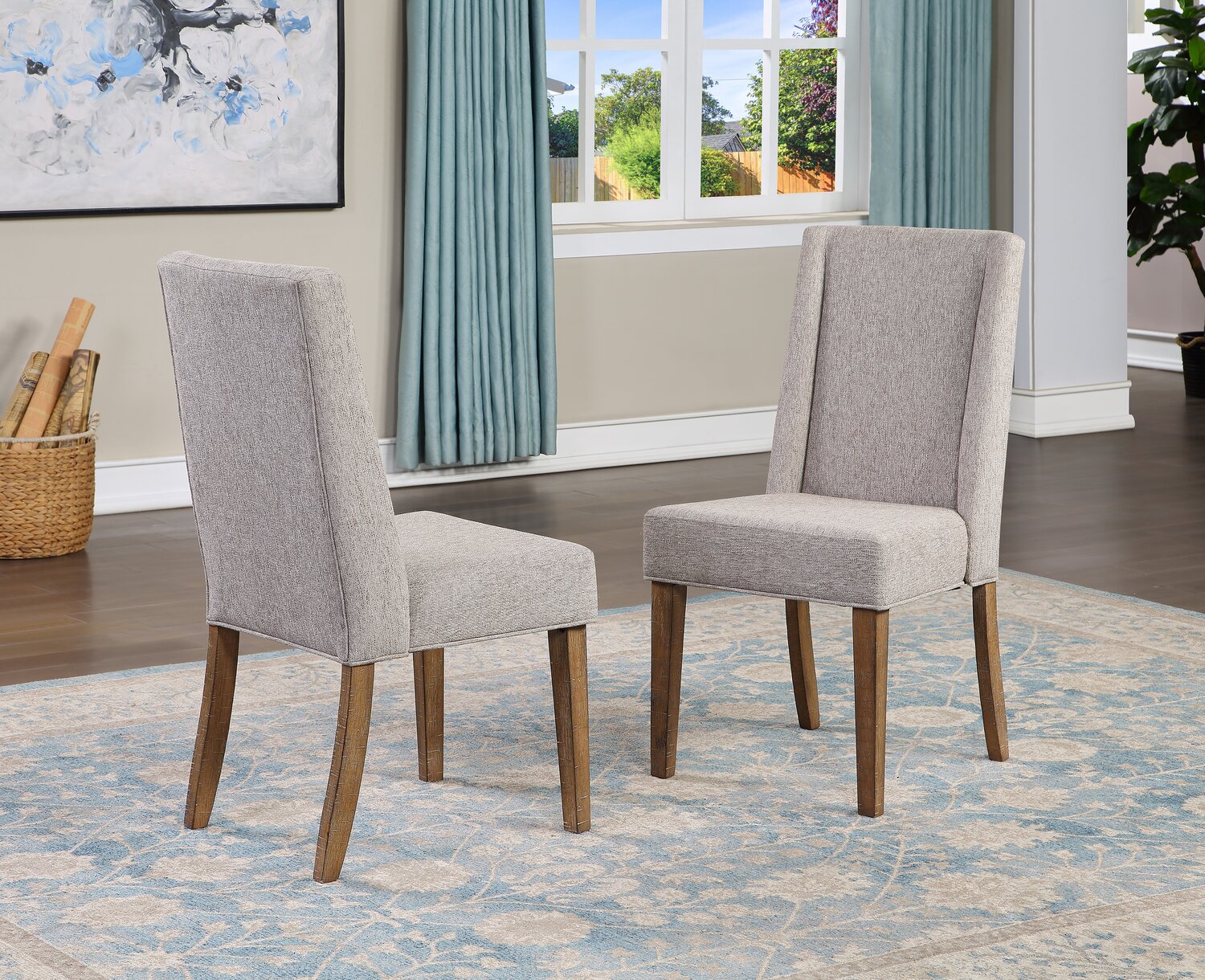 Cedar Dining Chair with Polyester Fabric, Pine Wood - Beige | Chaise de salle à manger Cedar en tissu de polyester et en pin - beige