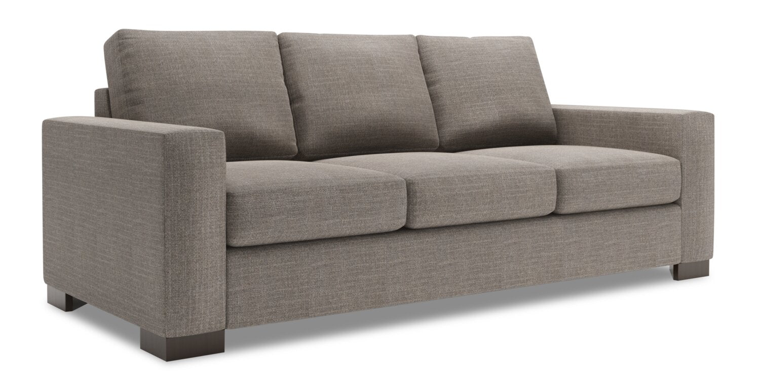 Made in Canada Customizable Sofa Lab Track 85" Linen-Look Fabric Sofa with Track Arms - Luna Smoke Grey | Sofa Track de Sofa Lab de 85 po fabriqué au Canada en tissu d’apparence lin avec accoudoirs rectilignes - gris Luna Smoke | TR102391