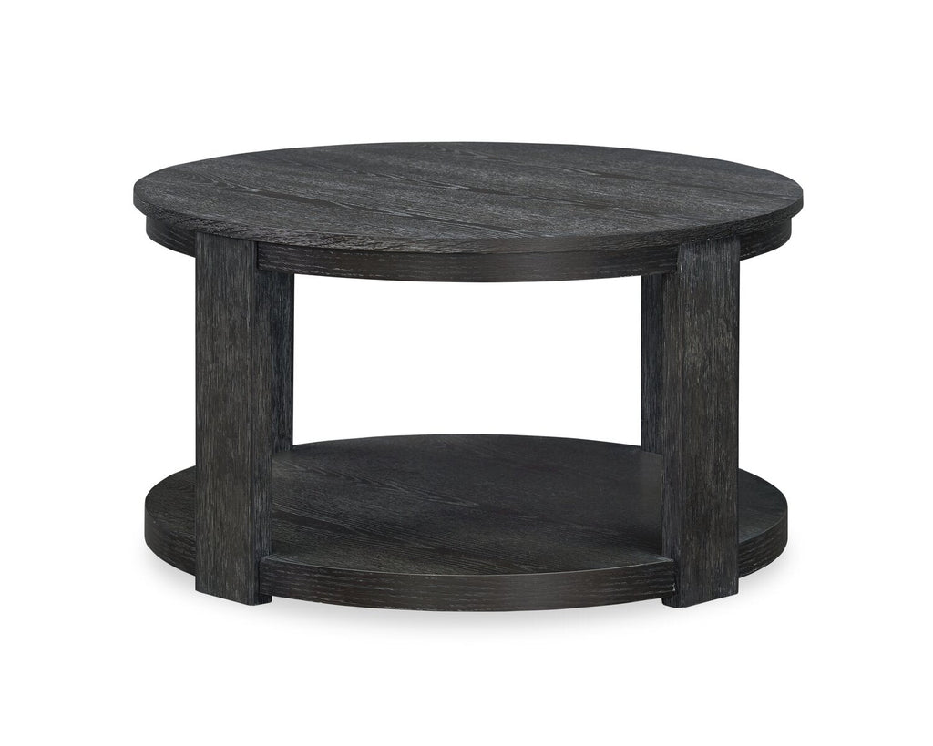 Declan 31.5" Modern Round Coffee Table with Shelf & Casters - Black | Table à café ronde Declan moderne de 31,5 po avec tablette - noire