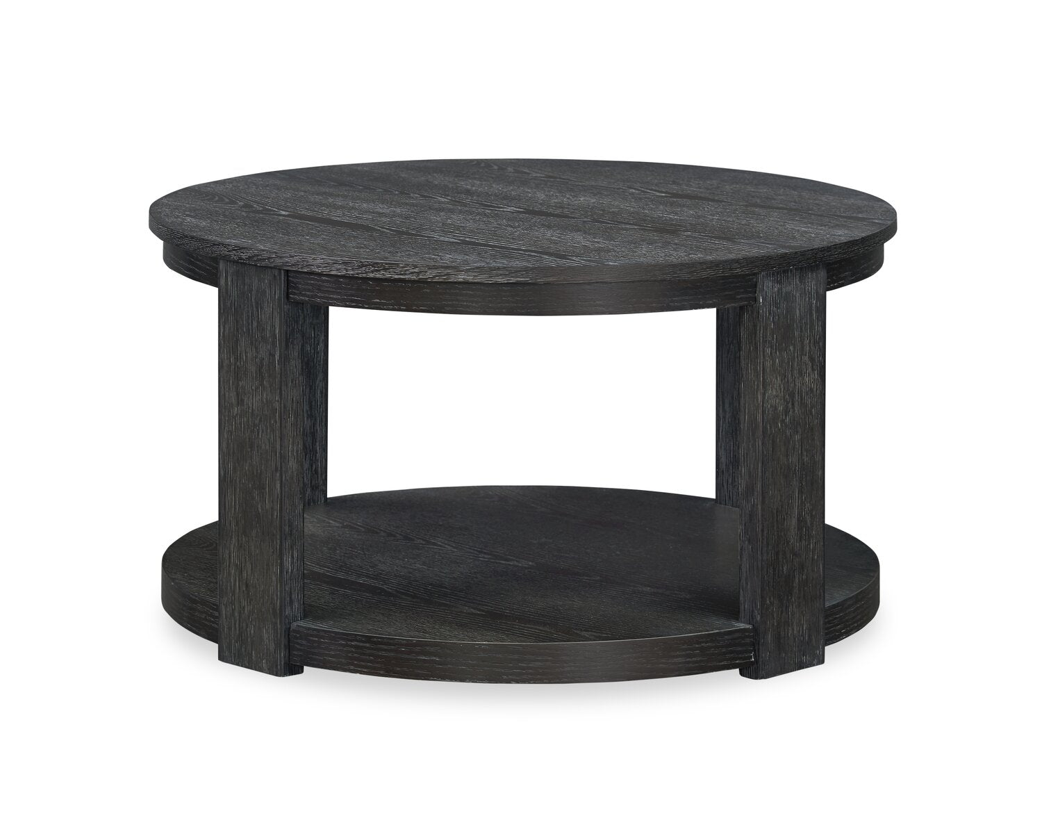 Declan 31.5" Modern Round Coffee Table with Shelf & Casters - Black | Table à café ronde Declan moderne de 31,5 po avec tablette - noire