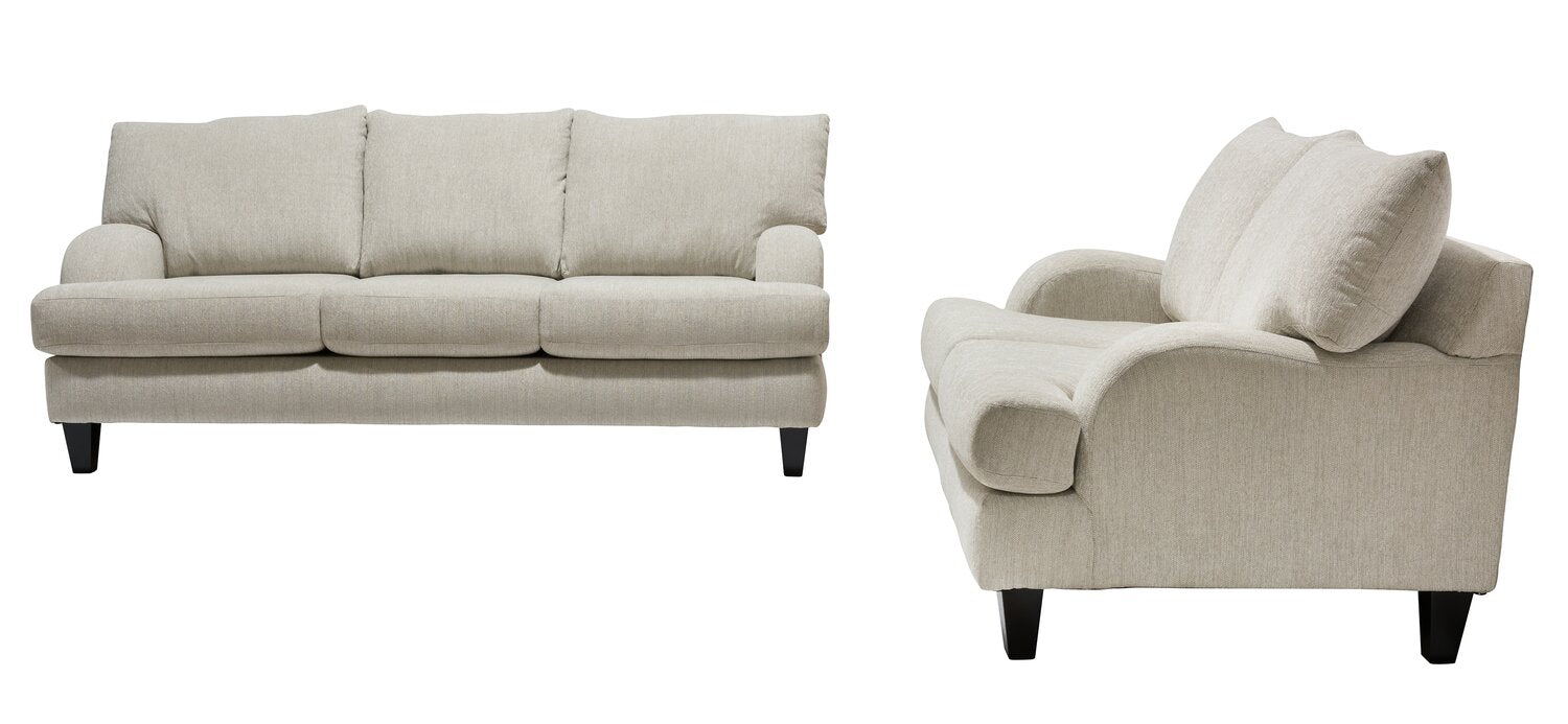 Made in Canada Nofia 80" Chenille Fabric Sofa with Two Accent Pillows and Wood Legs - Linen Beige | Sofa Nofia de 80 po fabriqué au Canada en tissu de chenille avec 2 coussins décoratifs et pattes en bois - beige lin