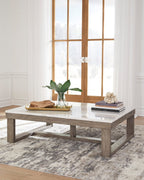 Corsa 56" Modern Coffee Table - Marble Top with Grey Brown Wood Base|Table à café moderne Corsa de 56 po - dessus en marbre avec base en bois gris-brun