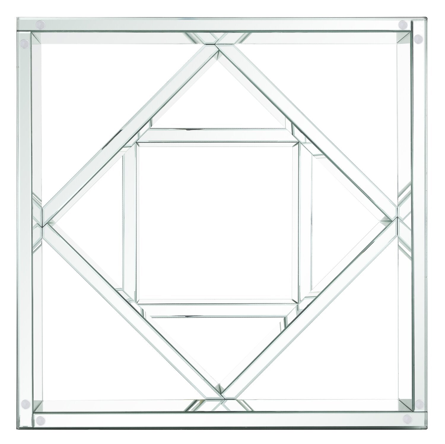 Rosie 39" Glam Mirror & Glass Top Coffee Table - Silver Metal with Diamond Look Legs|Table à café somptueuse Rosie de 39 po avec dessus en miroir et en verre - métal argenté avec pattes à apparence de diamant