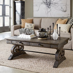 Bellamy 50" Traditional Coffee Table with Storage - Dark Brown Pine with Scroll Design Wood Base|Table à café traditionnelle Bellamy de 50 po avec rangement - pin brun foncé avec base en bois à volutes