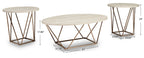 Tarica 47" Modern Oval 3-Pack Coffee + 2 End Tables - Cream and Gold with Metal Legs|Ensemble 3 tables ovales modernes Tarica de 47 po (table à café et 2 tables de bout) - crème et doré avec pattes en métal