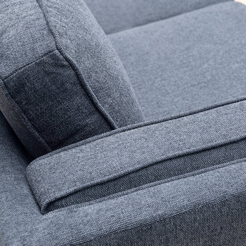 Kort & Co. Kassia 80" Linen-Look Fabric Condo Size Sofa with Wood Base and Legs - Blue | Sofa Kassia de Kort & Co. de 80 po de format condo en tissu d’apparence lin avec base et pattes en bois - bleu