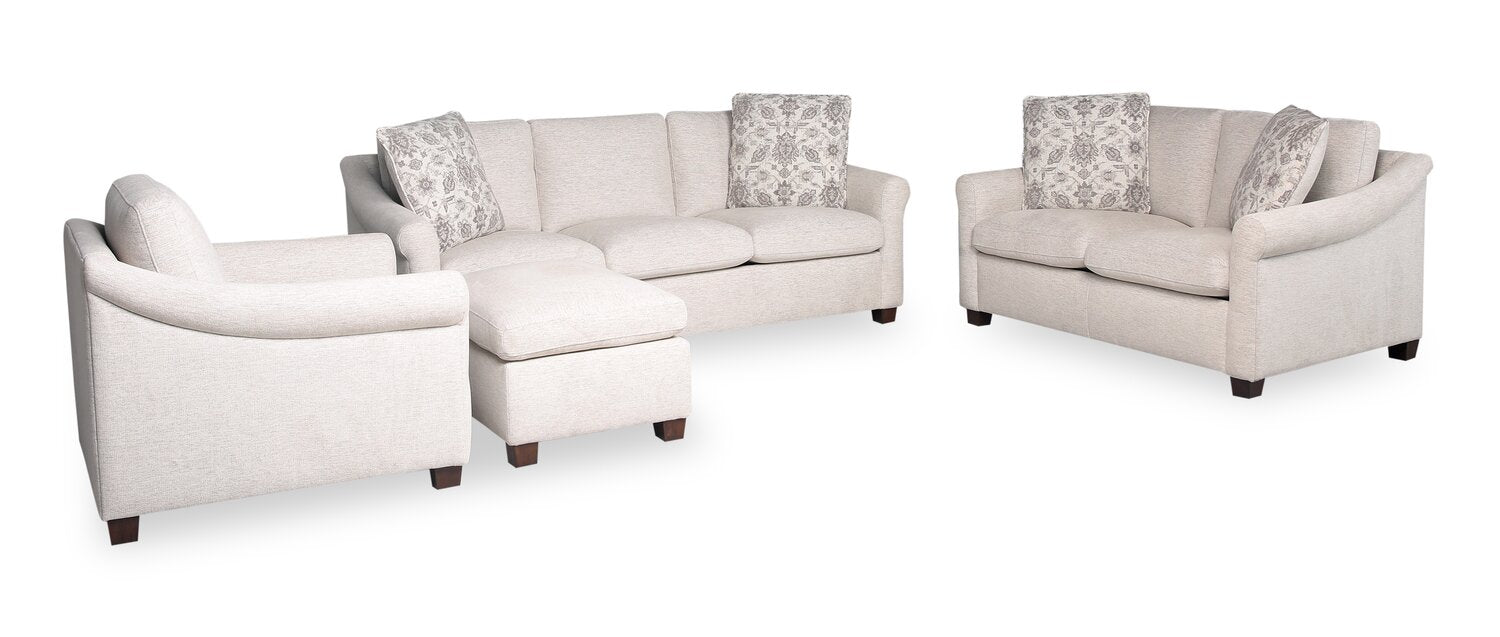 Mallie 84" Chenille Fabric Sofa with Rolled Arms and Wood Legs - Shell White | Sofa Mallie de 84 po en tissu de chenille avec accoudoirs enroulés et pattes en bois - blanc coquillage