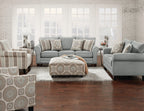 Made in Canada Tula 88" Fabric Sofa with Rolled Arms and Accent Pillows - Mist Grey  | Sofa Tula de 88 po fabriqué au Canada en tissu avec accoudoirs enroulés et coussins décoratifs - gris brume