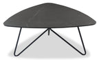 Hamilton 37.99" Modern Triangular Coffee Table - Grey Marble Look Top with Black Metal Legs|Table à café triangulaire moderne Hamilton de 37,99 po - dessus en imitation de marbre gris avec pattes en métal noir