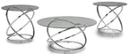 Hollynx 38" Glam Round 3-Pack Coffee + 2 End Tables - Silver Metal Base with Glass Top|Ensemble 3 tables rondes somptueuses Hollynx de 38 po (table à café et 2 tables de bout) - base en métal argenté avec dessus en verre