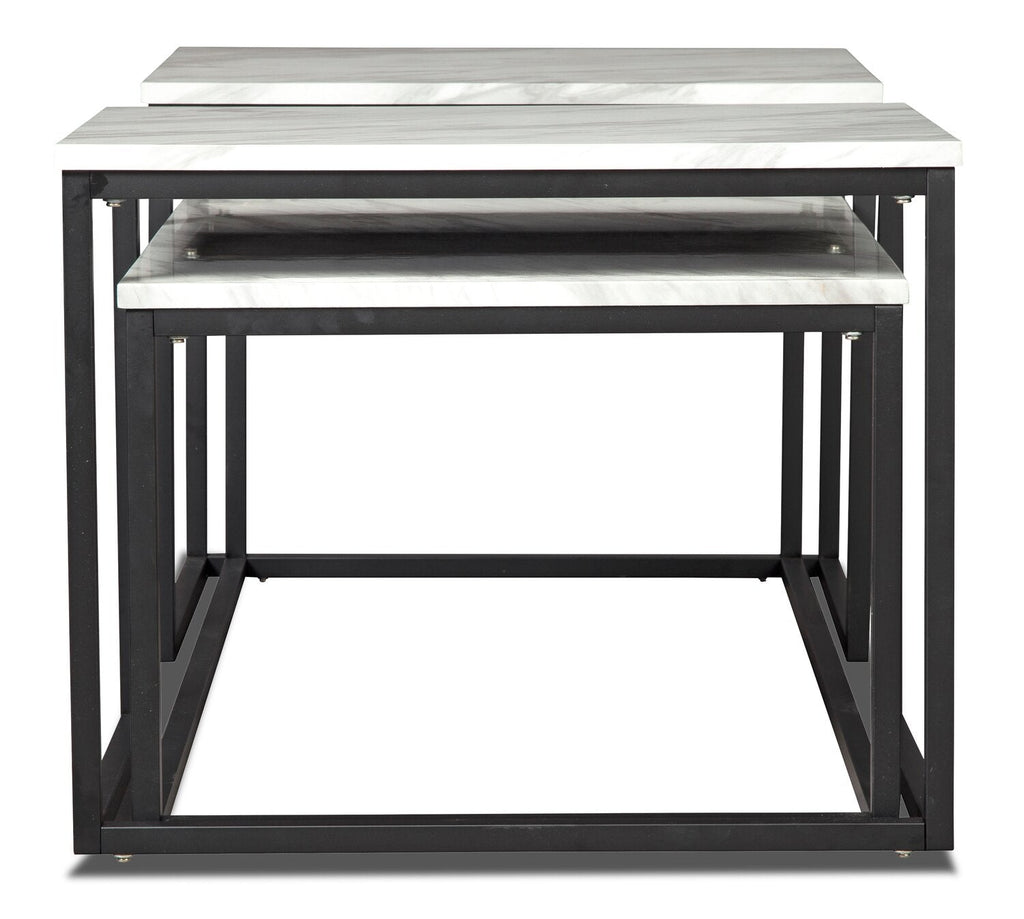 Donnesta 46" Modern 3-Pack Coffee + 2 End Tables - Marble Look with Black Metal Frame|Ensemble 3 tables modernes Donnesta de 46 po (table à café et 2 tables de bout) - imitation de marbre avec armature en métal noir