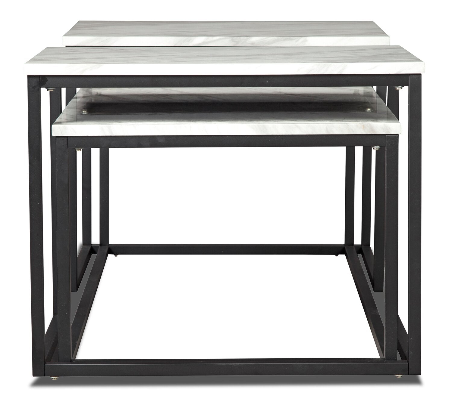 Donnesta 46" Modern 3-Pack Coffee + 2 End Tables - Marble Look with Black Metal Frame|Ensemble 3 tables modernes Donnesta de 46 po (table à café et 2 tables de bout) - imitation de marbre avec armature en métal noir