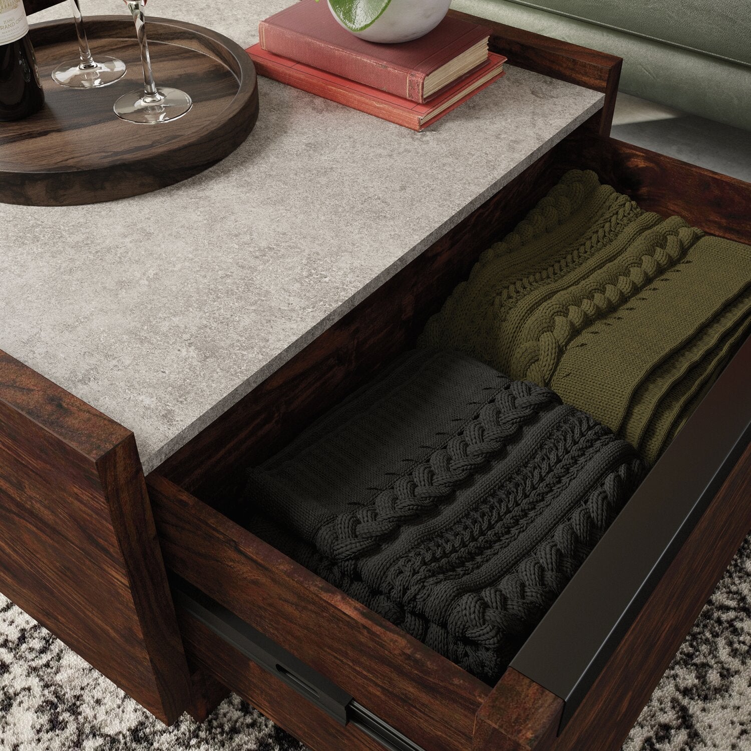 Benson 31” Modern Coffee Table with Storage - Dark Brown and Grey | Table à café moderne Benson de 31 po avec rangement - brun foncé et grise