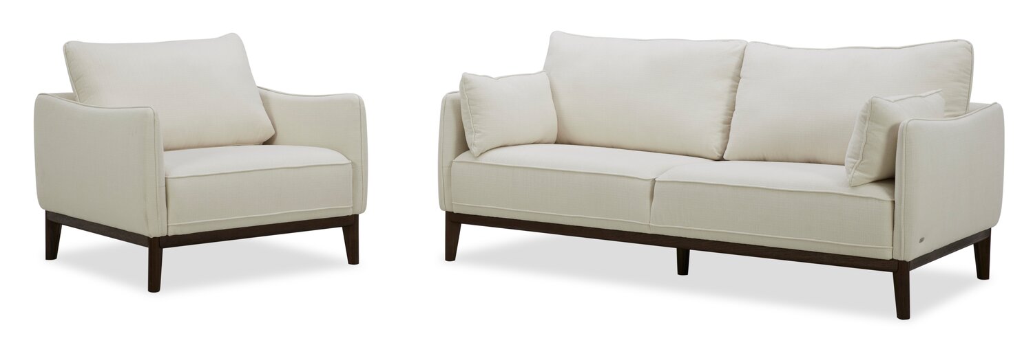 Cindy Crawford Home Gena 78.7" Linen-Look Fabric Condo Size Sofa with Removable Back Cushions - Cotton White | Sofa Gena de Cindy Crawford Home de 78,7 po de format condo en tissu d’apparence lin avec coussins de dossier amovibles - blanc coton