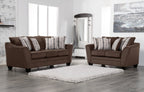Made in Canada Febe 85" Chenille Fabric Condo-Size Sofa with Flared Arms and Accent Pillows - Brown | Sofa Febe de 85 po de format condo fabriqué au Canada en tissu de chenille avec accoudoirs évasés et coussins décoratifs - brun