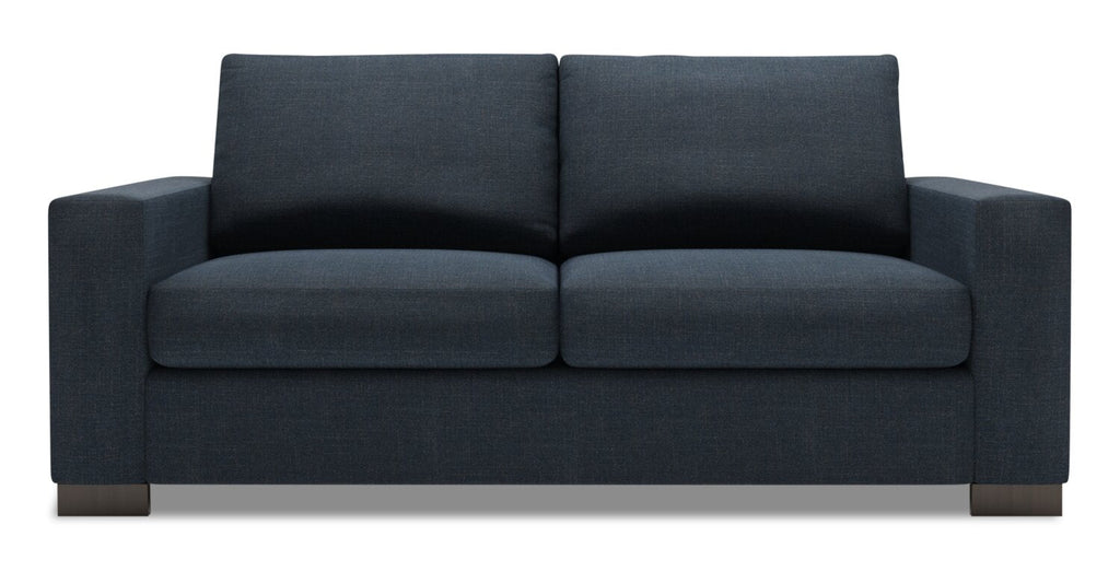 Made in Canada Customizable Sofa Lab Track 75" Linen-Look Fabric Condo Size Sofa with Track Arms - Luna Sailor Blue | Sofa Track de Sofa Lab de 75 po de format condo fabriqué au Canada en tissu d’apparence lin - bleu Luna Sailor | TR092491