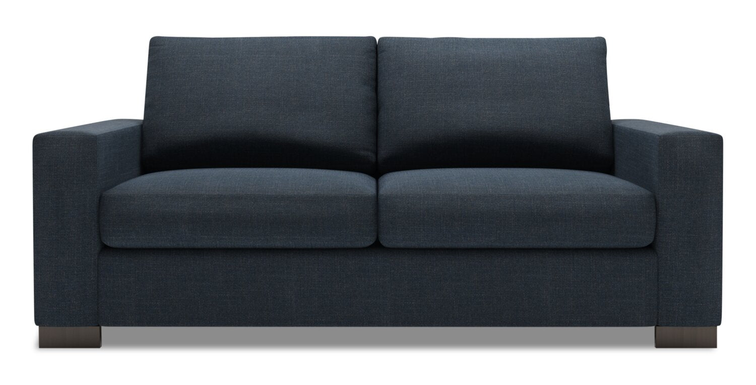 Made in Canada Customizable Sofa Lab Track 75" Linen-Look Fabric Condo Size Sofa with Track Arms - Luna Sailor Blue | Sofa Track de Sofa Lab de 75 po de format condo fabriqué au Canada en tissu d’apparence lin - bleu Luna Sailor | TR092491