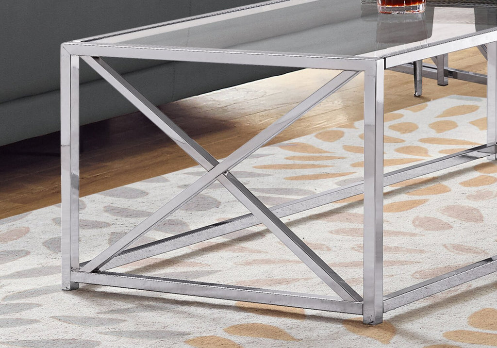 Coral 44" Modern Glass Top Coffee Table - Chrome with Metal Base|Table à café moderne Coral de 44 po avec dessus en verre - chromée avec base en métal