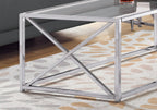 Coral 44" Modern Glass Top Coffee Table - Chrome with Metal Base|Table à café moderne Coral de 44 po avec dessus en verre - chromée avec base en métal
