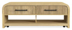 Lenore 48” Modern Coffee Table with Storage, Shelf and Casters - Natural | Table à café moderne Lenore de 48 po avec rangement, tablette et roulettes - naturelle