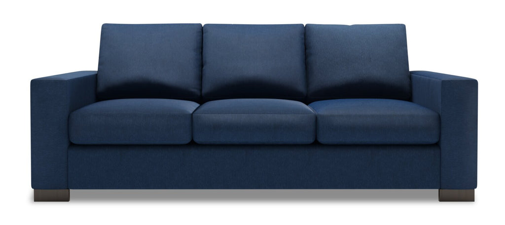 Made in Canada Customizable Sofa Lab Track 85" Linen-Look Fabric Sofa with Track Arms - Pax Navy Blue | Sofa Track de Sofa Lab de 85 po fabriqué au Canada en tissu d’apparence lin avec accoudoirs rectilignes - bleu Pax Navy | TR103149