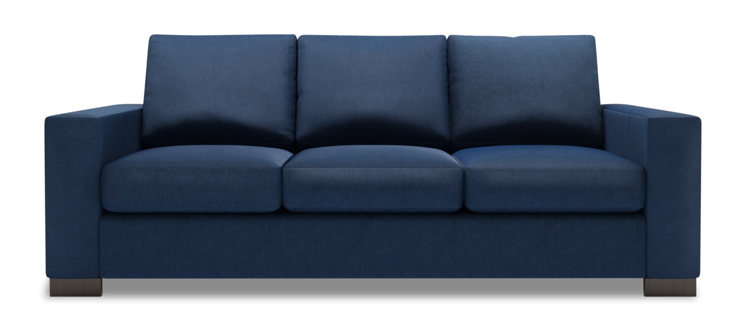 Made in Canada Customizable Sofa Lab Track 85" Linen-Look Fabric Sofa with Track Arms - Pax Navy Blue | Sofa Track de Sofa Lab de 85 po fabriqué au Canada en tissu d’apparence lin avec accoudoirs rectilignes - bleu Pax Navy | TR103149