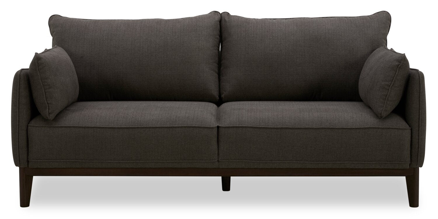 Cindy Crawford Home Gena 78.7" Linen-Look Fabric Condo Size Sofa with Removable Back Cushions - Charcoal Grey | Sofa Gena de Cindy Crawford Home de 78,7 po de format condo en tissu d’apparence lin avec coussins de dossier amovibles - gris anthracite