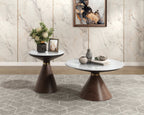 Alwin 31.5” Modern Round Coffee Table with White Sintered Stone Top - Brown | Table à café ronde moderne Alwin de 31,5 po avec dessus en pierre frittée blanche - brune