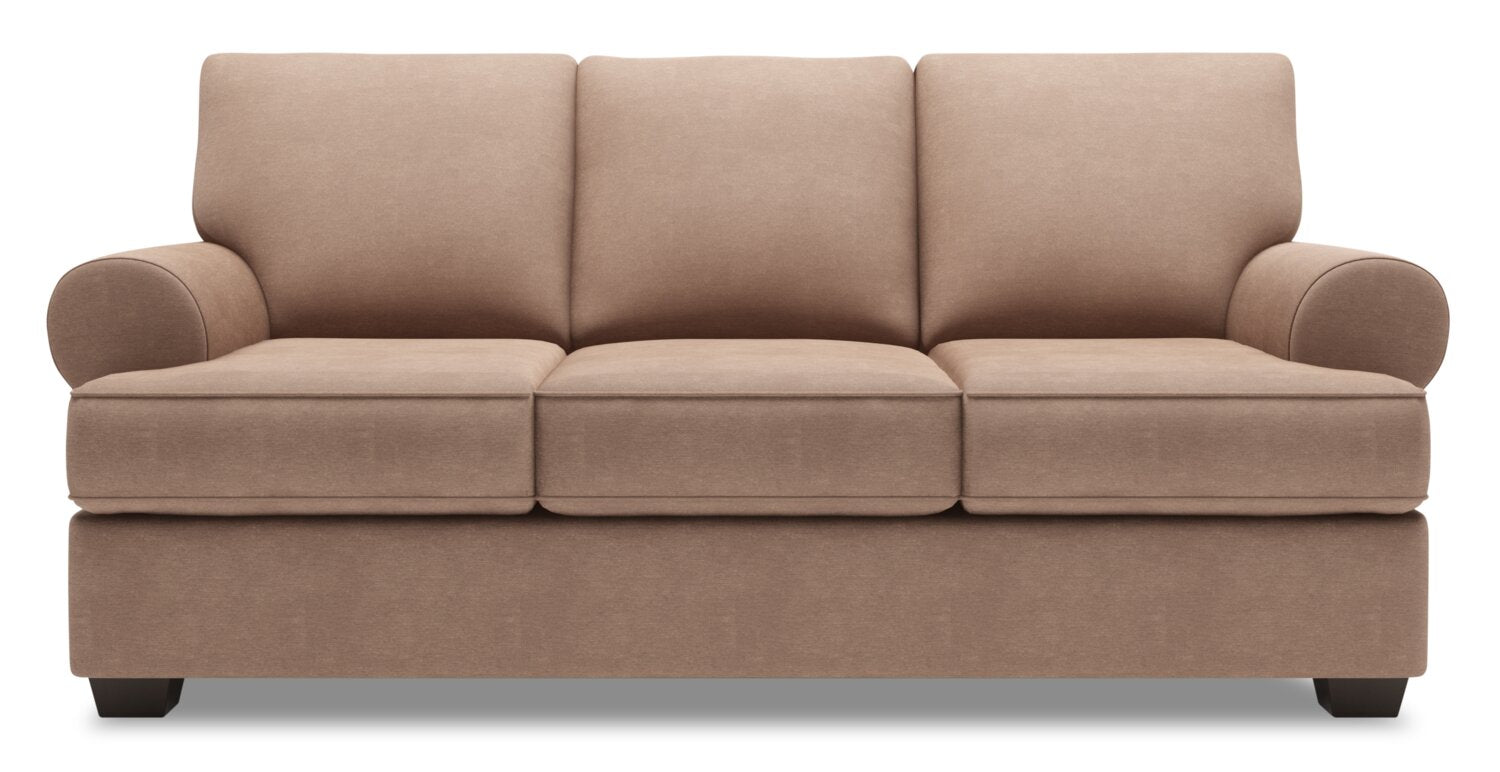 Made in Canada Customizable Sofa Lab Roll 86" Linen-Look Fabric Sofa with Rolled Arms - Pax Wicker Brown | Sofa Roll de Sofa Lab de 86 po fabriqué au Canada en tissu d’apparence lin avec accoudoirs enroulés - brun Pax Wicker | RO103349