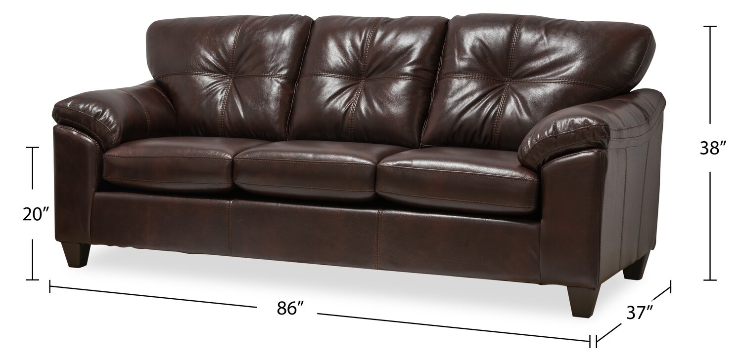 Made in Canada Addison 86" Leather-Look Fabric Sofa with Removable Seat Cushion and Tufting - Brown | Sofa Addison de 86 po fabriqué au Canada en tissu d’apparence cuir avec coussin de siège amovible et capitonnage - brun