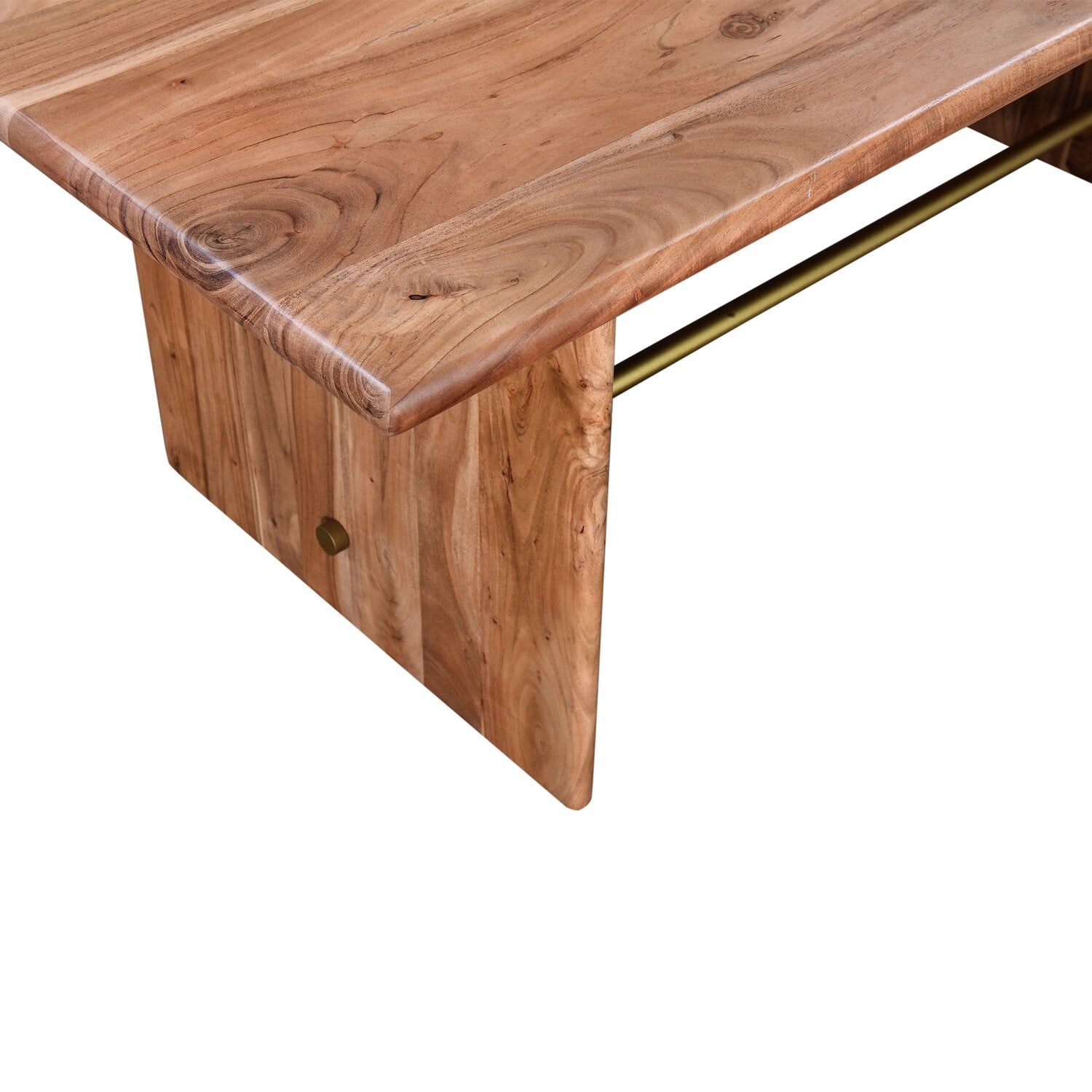 Malta Dining Table, Acacia Wood, Gold Accent, Trestle Base 79"W - Natural Brown | Table de salle à manger Malta de 79 po (L) en acacia avec touches dorées et base à tréteaux - brun naturel