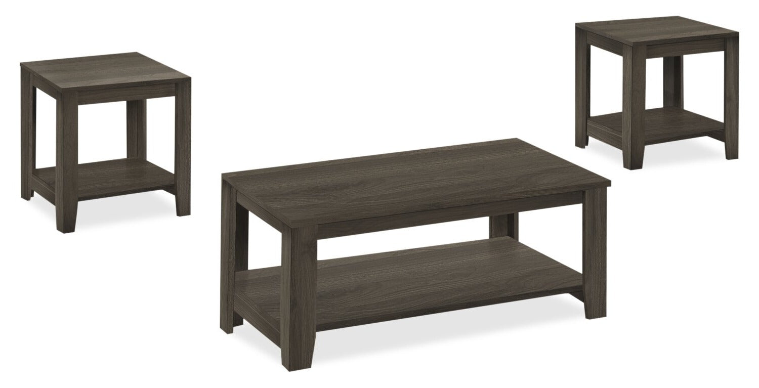 Lincoln 42" Traditional 3-Pack Coffee + 2 End Tables with Shelf - Black Brown |Ensemble 3 tables traditionnelles Lincoln de 42 po (table à café et 2 tables de bout) avec tablette - brun-noir