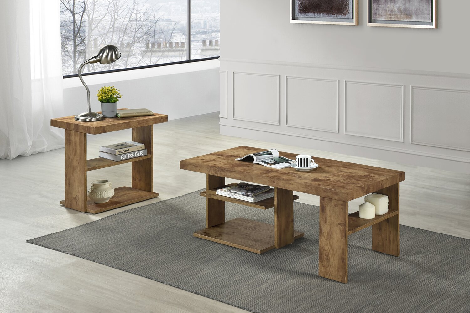 Devon 43.3" Rustic Coffee Table with Shelf - Light Pine Finish Wood|Table à café rustique Devon de 43,3 po avec tablette - bois au fini pin clair