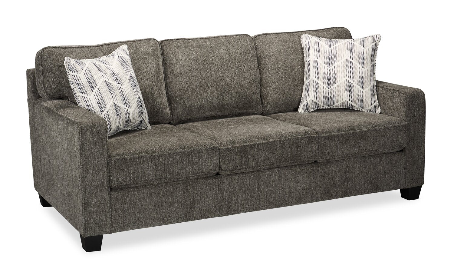 Made in Canada Lennox 83" Chenille Fabric Sofa with Reversible Cushions and Accent Pillows - Grey | Sofa Lennox de 83 po fabriqué au Canada en tissu de chenille avec coussins réversibles et coussins décoratifs - gris